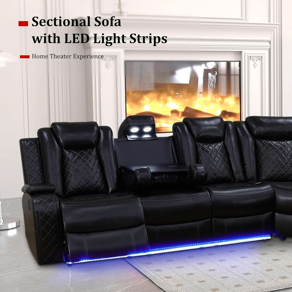 Leather Power Recliner Sectional Sofa with USB Charging-4