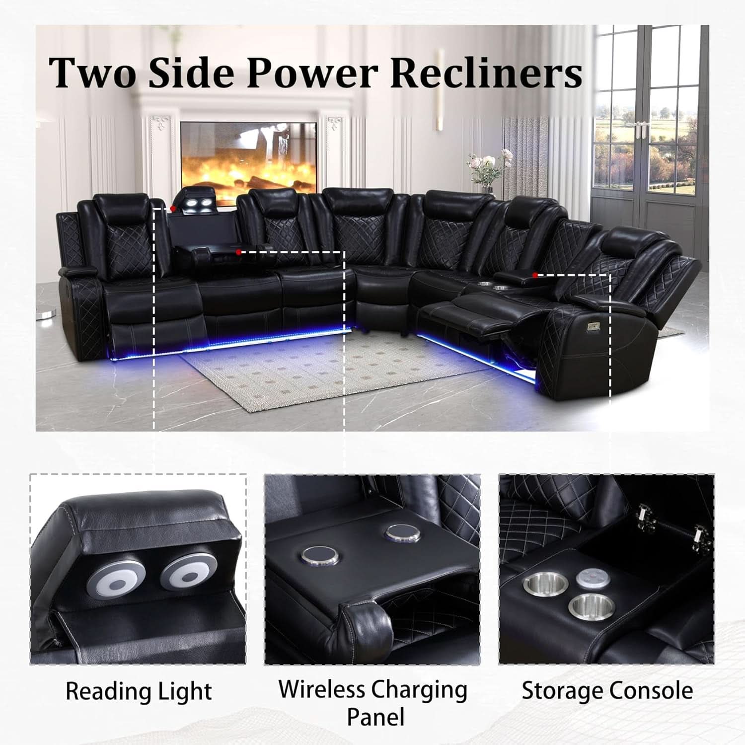 Leather Power Recliner Sectional Sofa with USB Charging-2