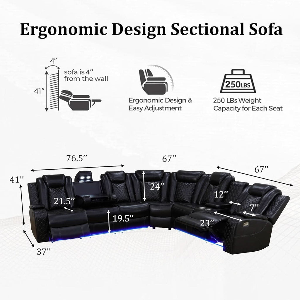 Leather Power Recliner Sectional Sofa with USB Charging-1