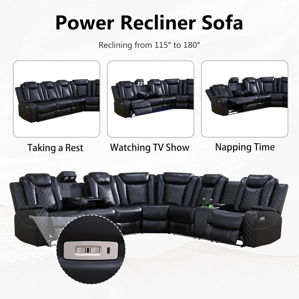 Leather Power Recliner Sectional Sofa with USB Charging-3
