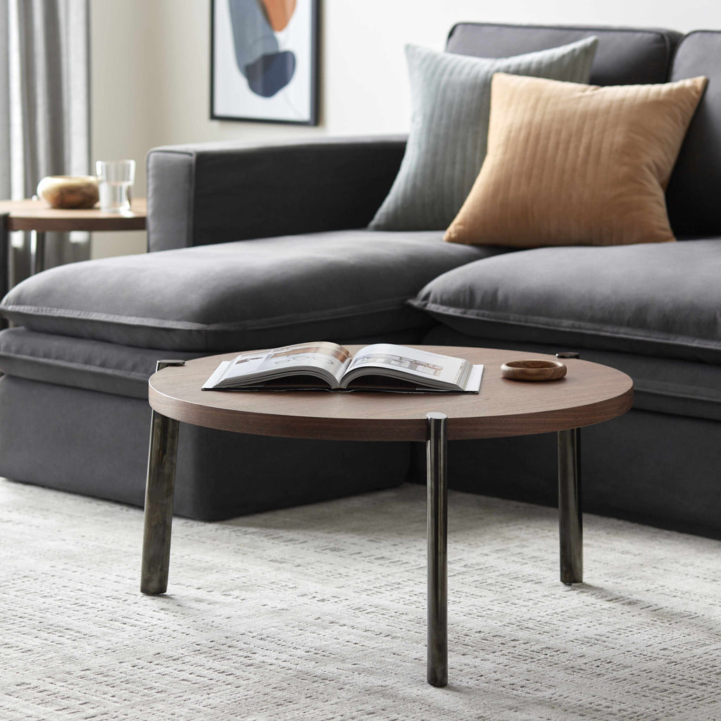 Palasbari Round Walnut Metal Coffee Table - Clearance