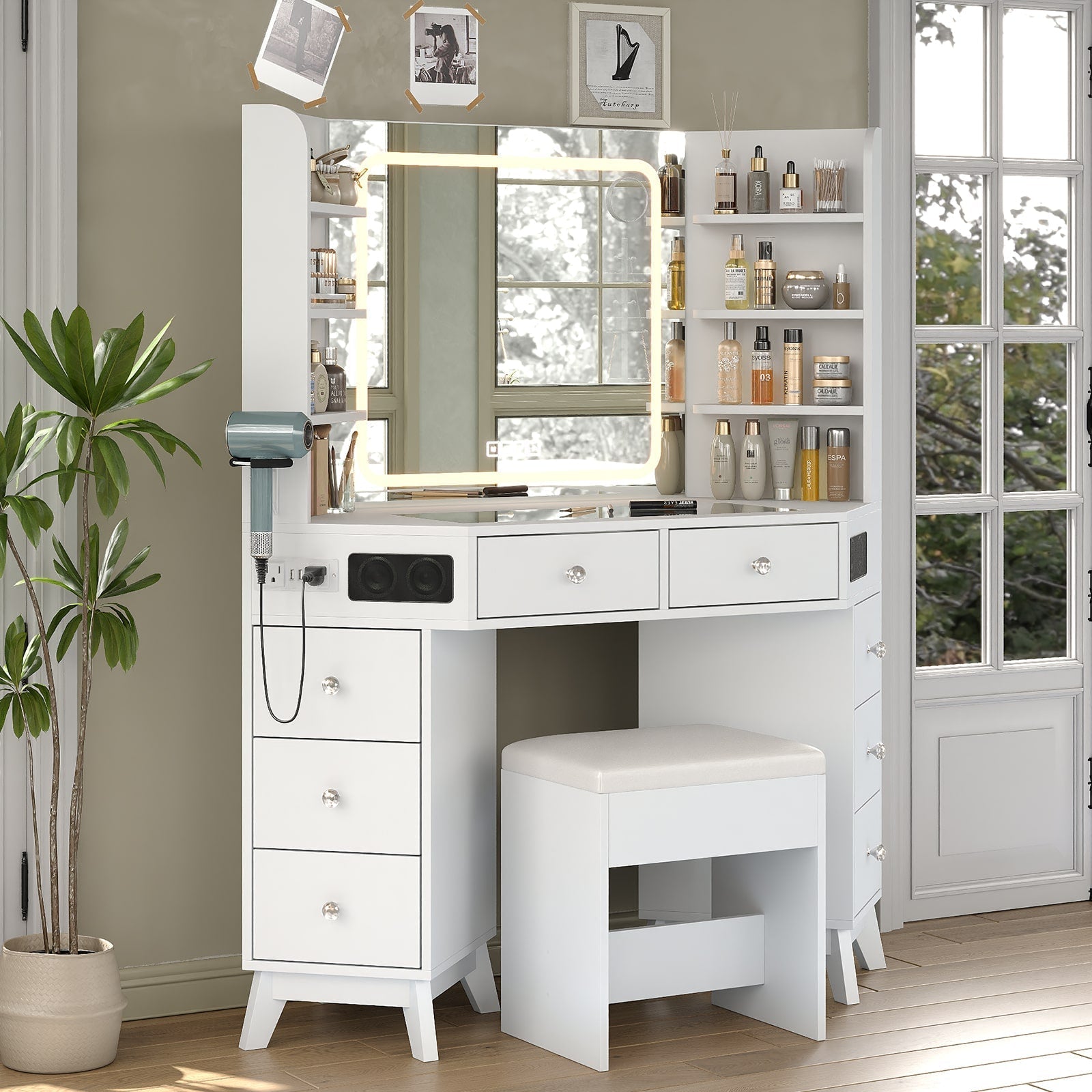 LED Mirror Vanity Desk White - Vektaya